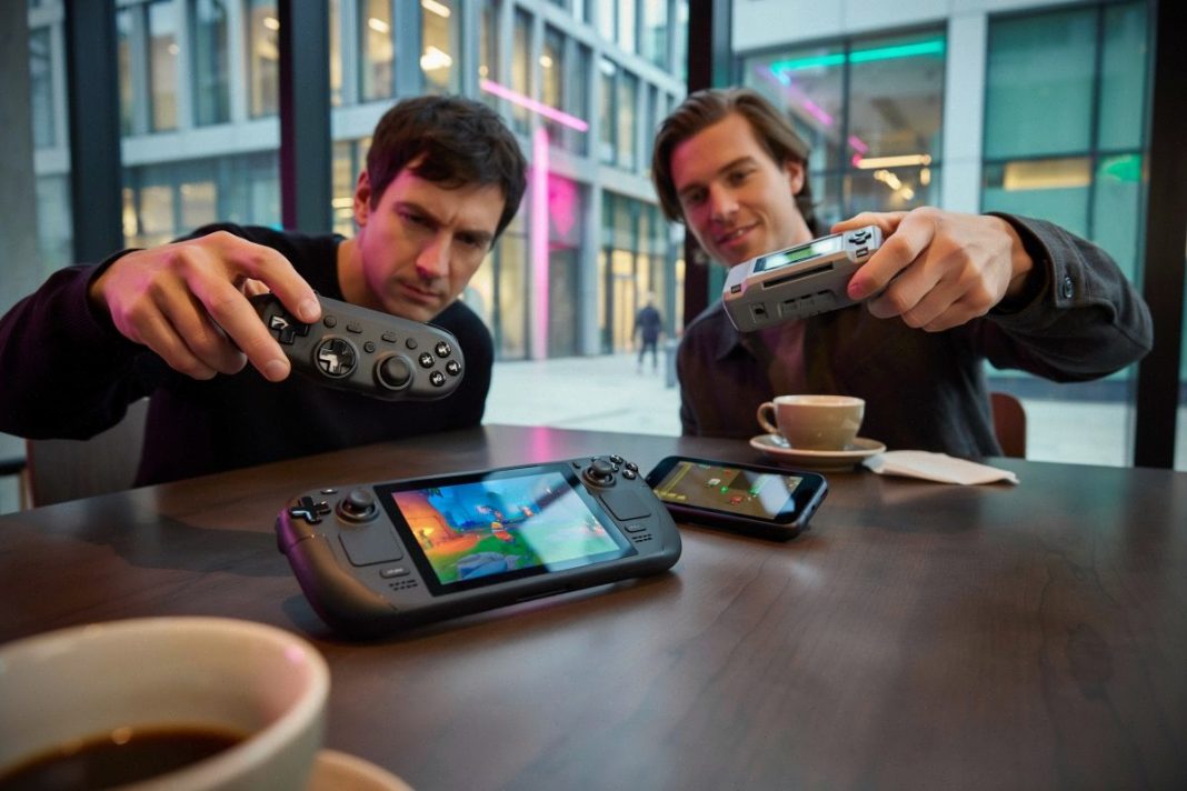 Trois consoles portables comparées sur une table de café moderne