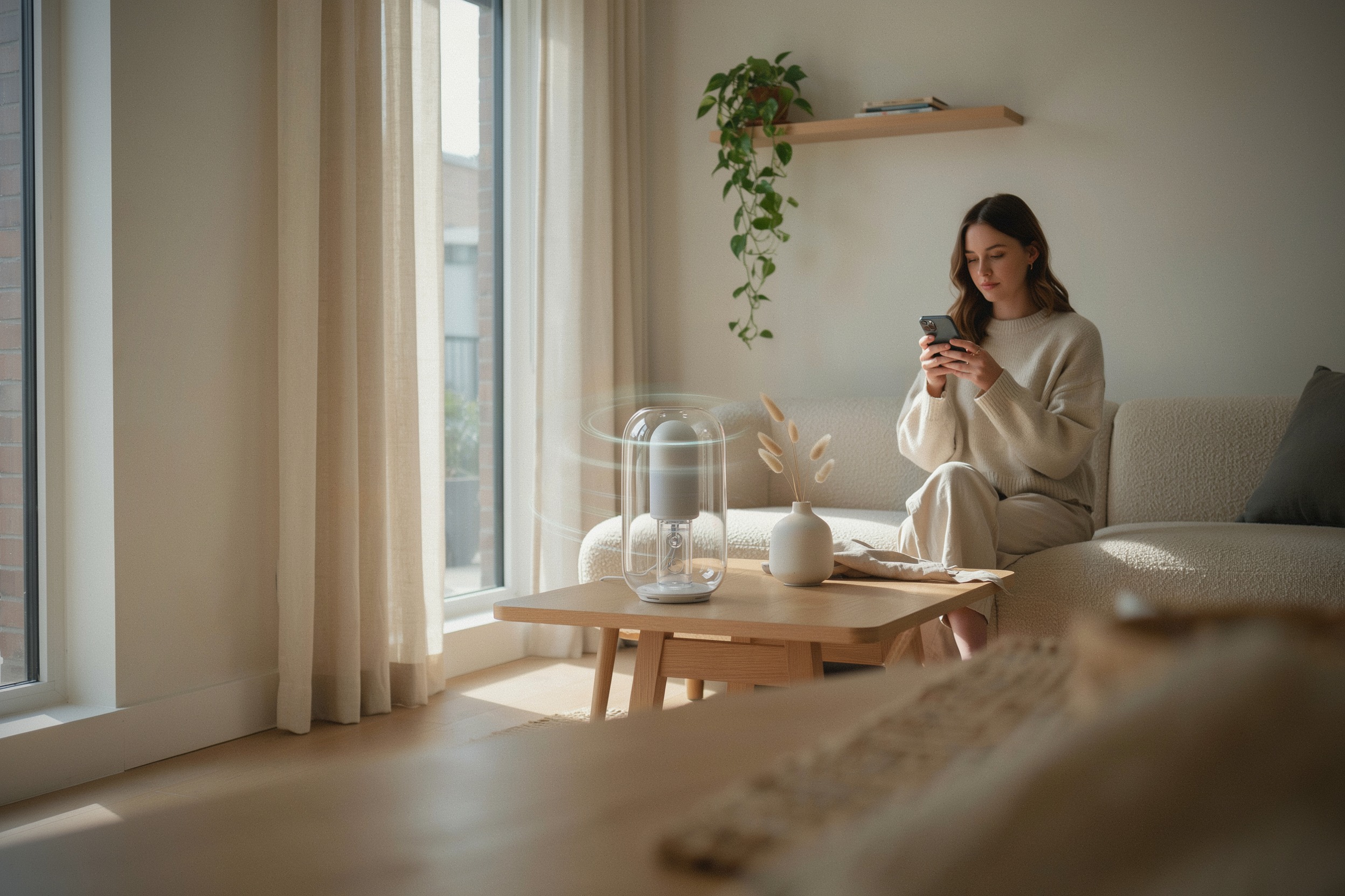 Enceinte transparente design dans un salon contemporain