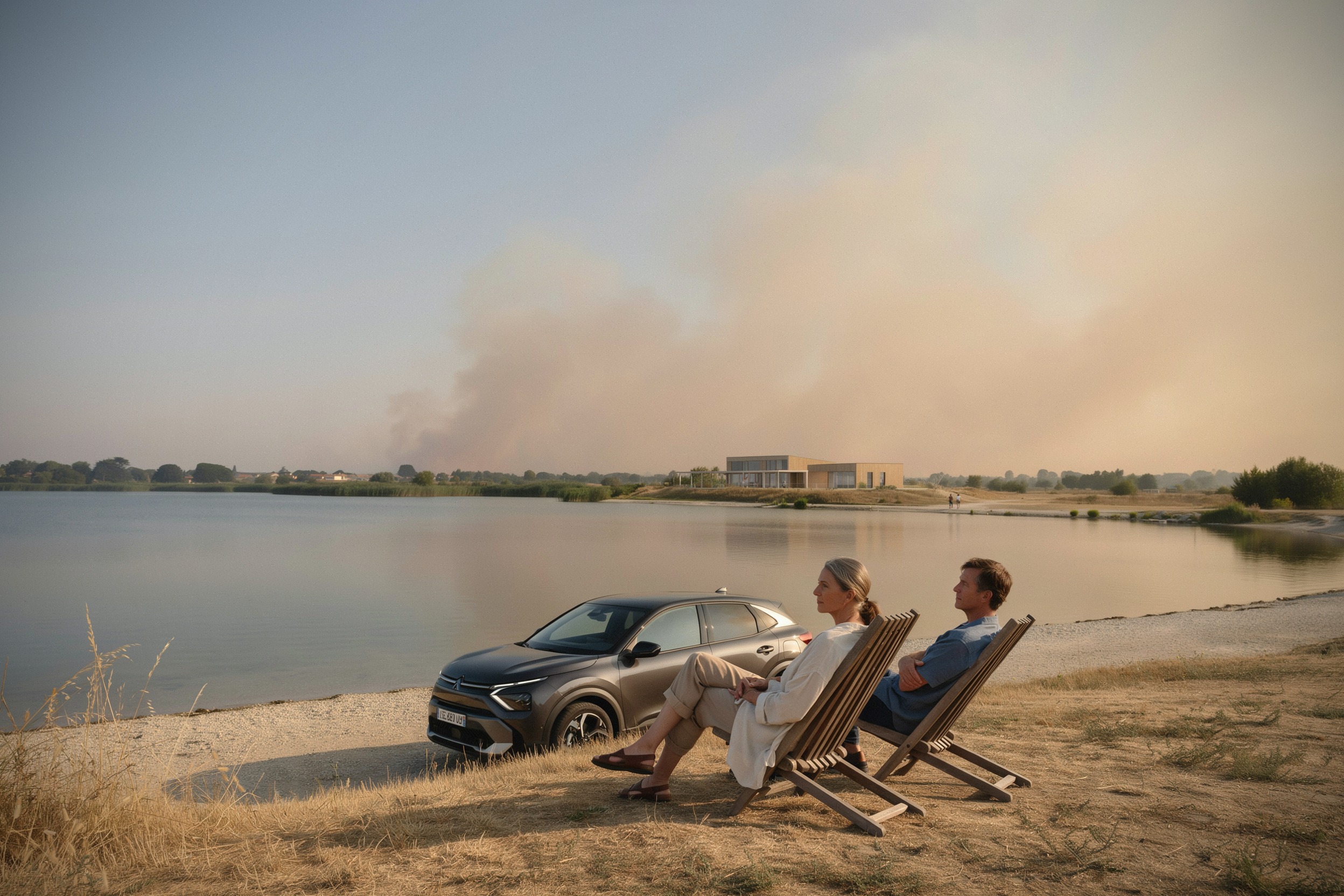 Vacanciers face à la fumée des incendies de Gironde