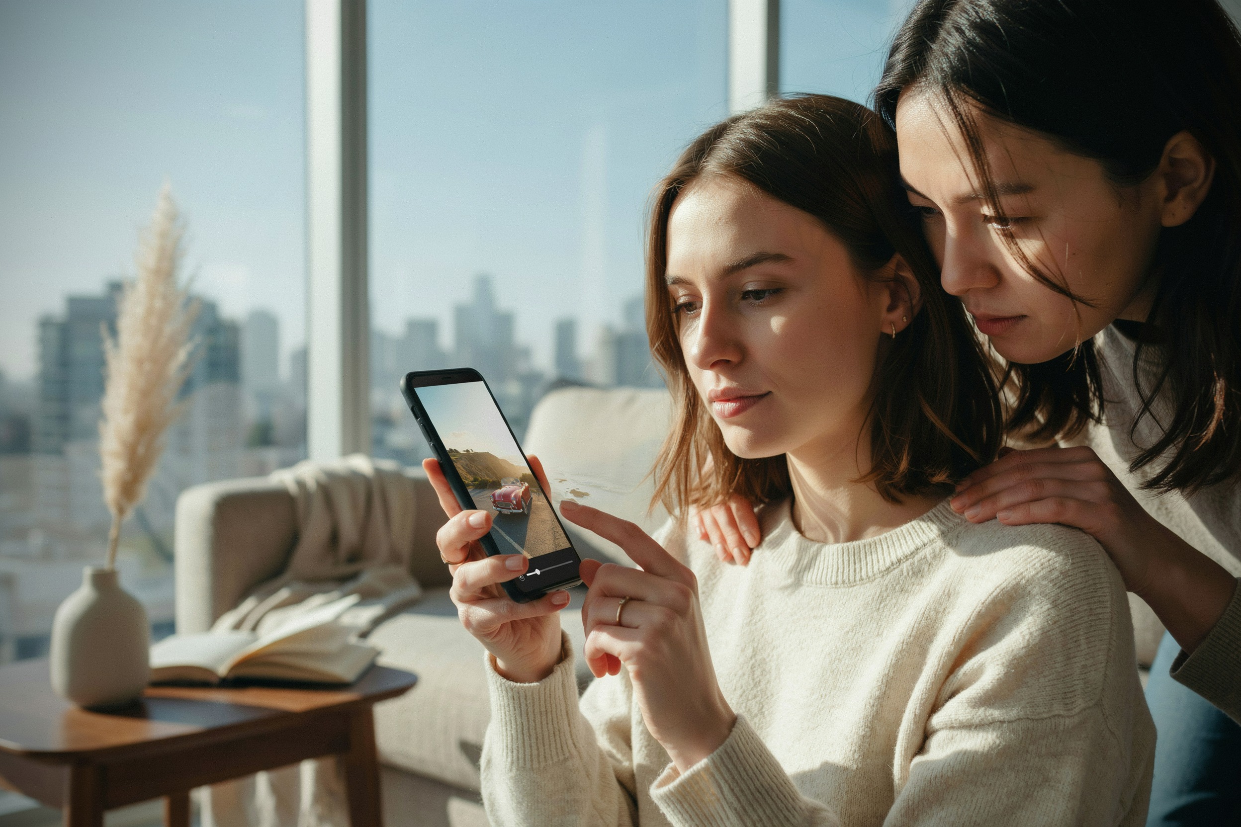 Retouche photo sur smartphone avec filtres rétro et IA