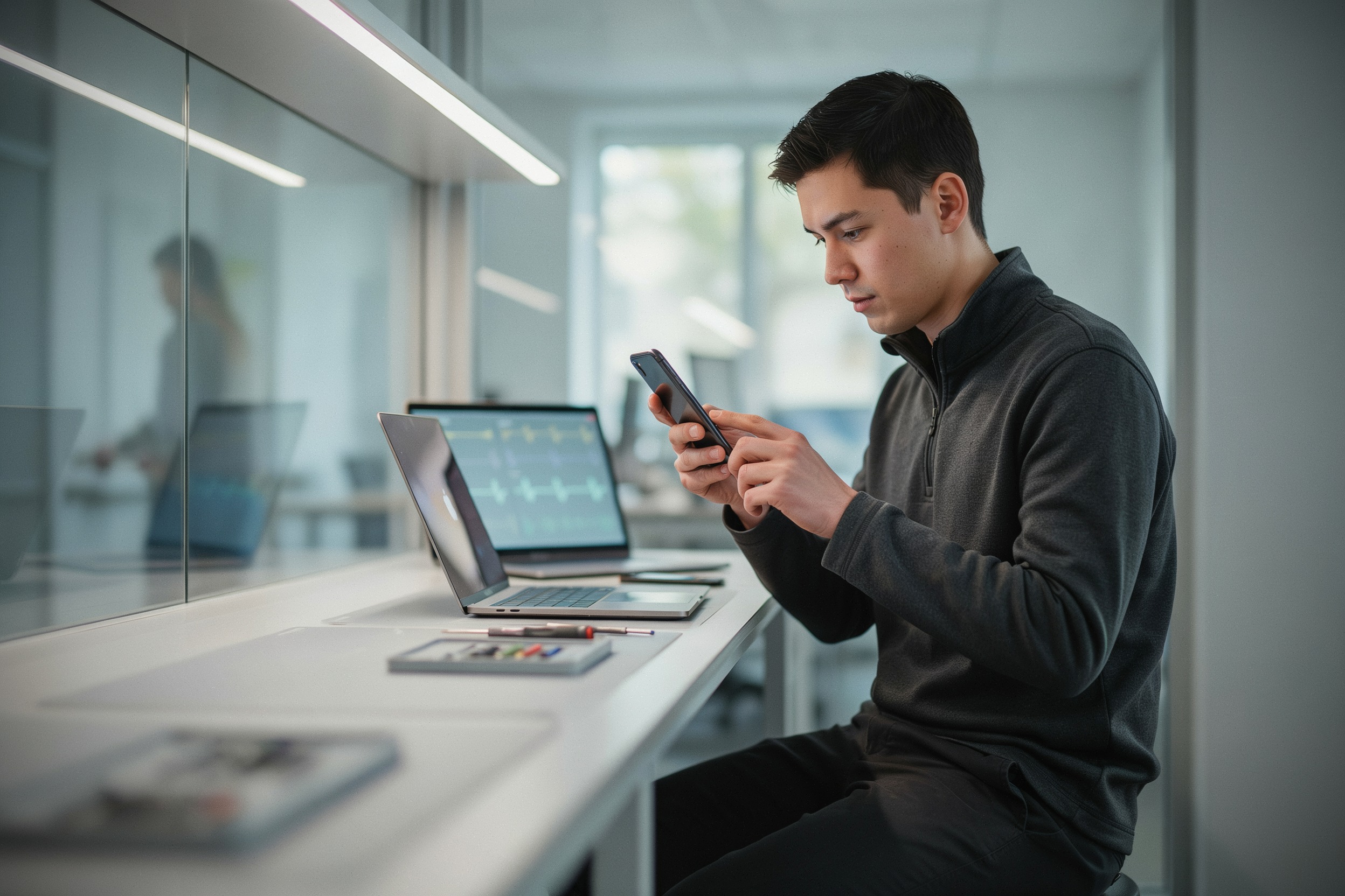 Un technicien teste un iPhone 11 après la mise à jour iOS 27