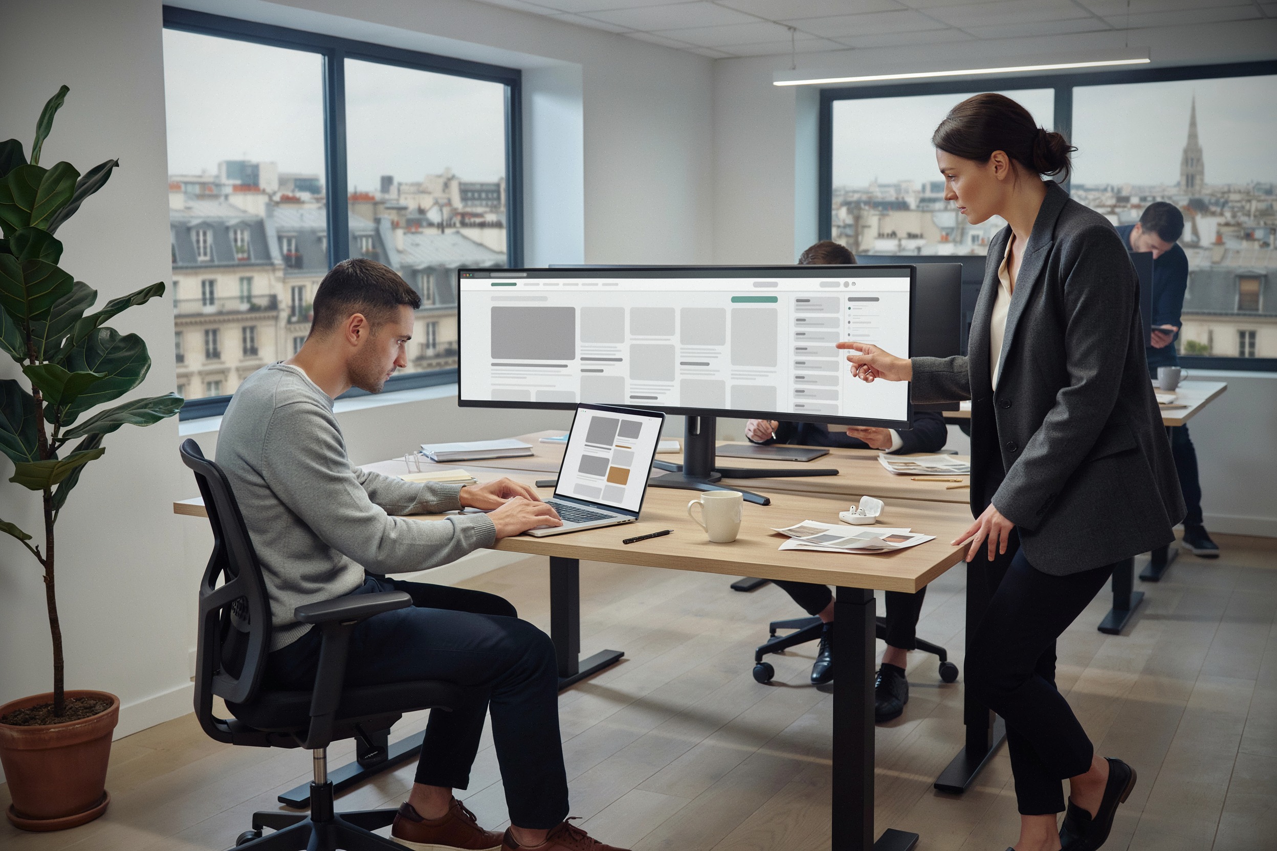Équipe éditoriale analysant la nouvelle interface du site