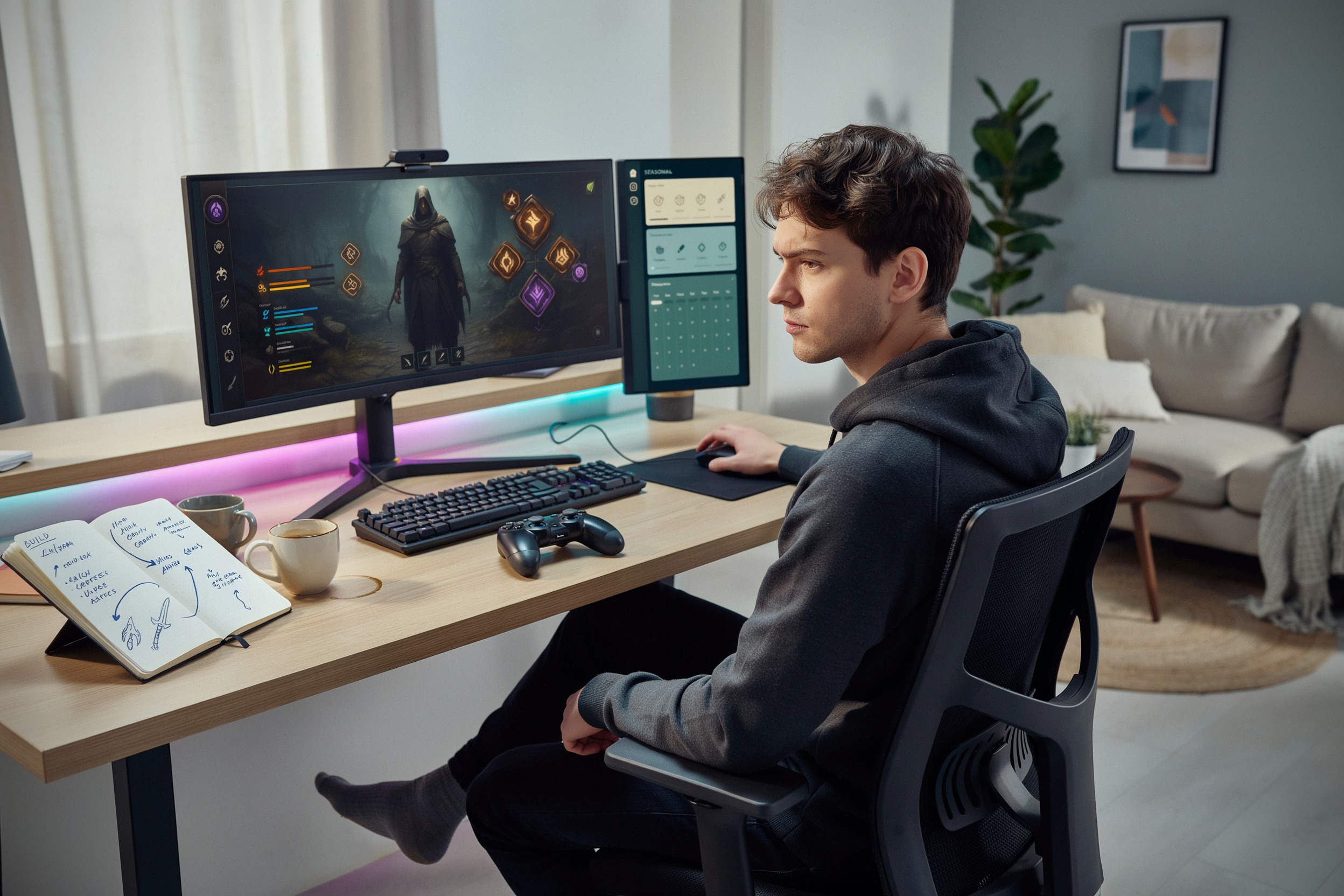 Joueur devant Diablo 4, progression saisonnière et royaume éternel