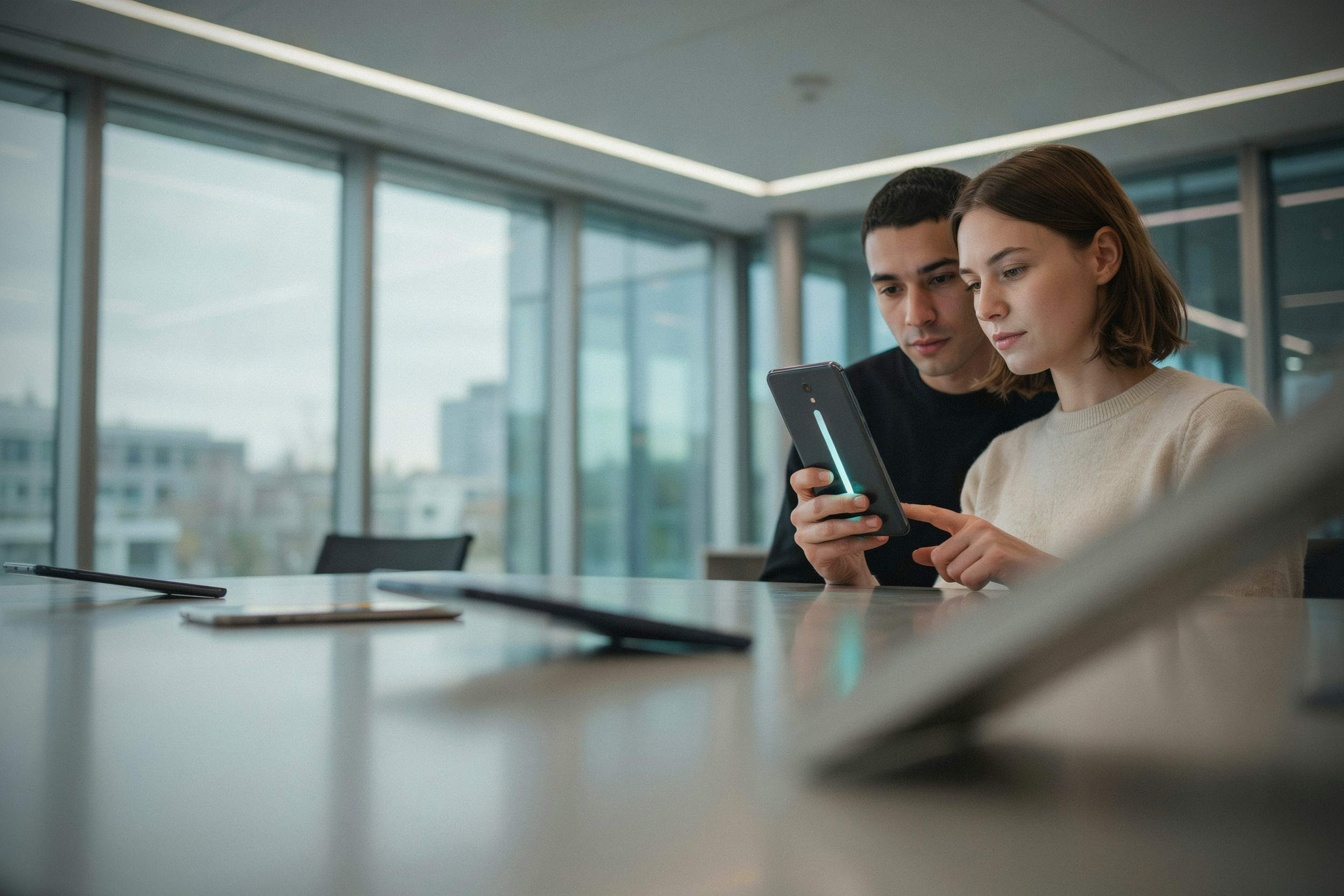 Dos lumineux du OnePlus 16 dans un espace high-tech