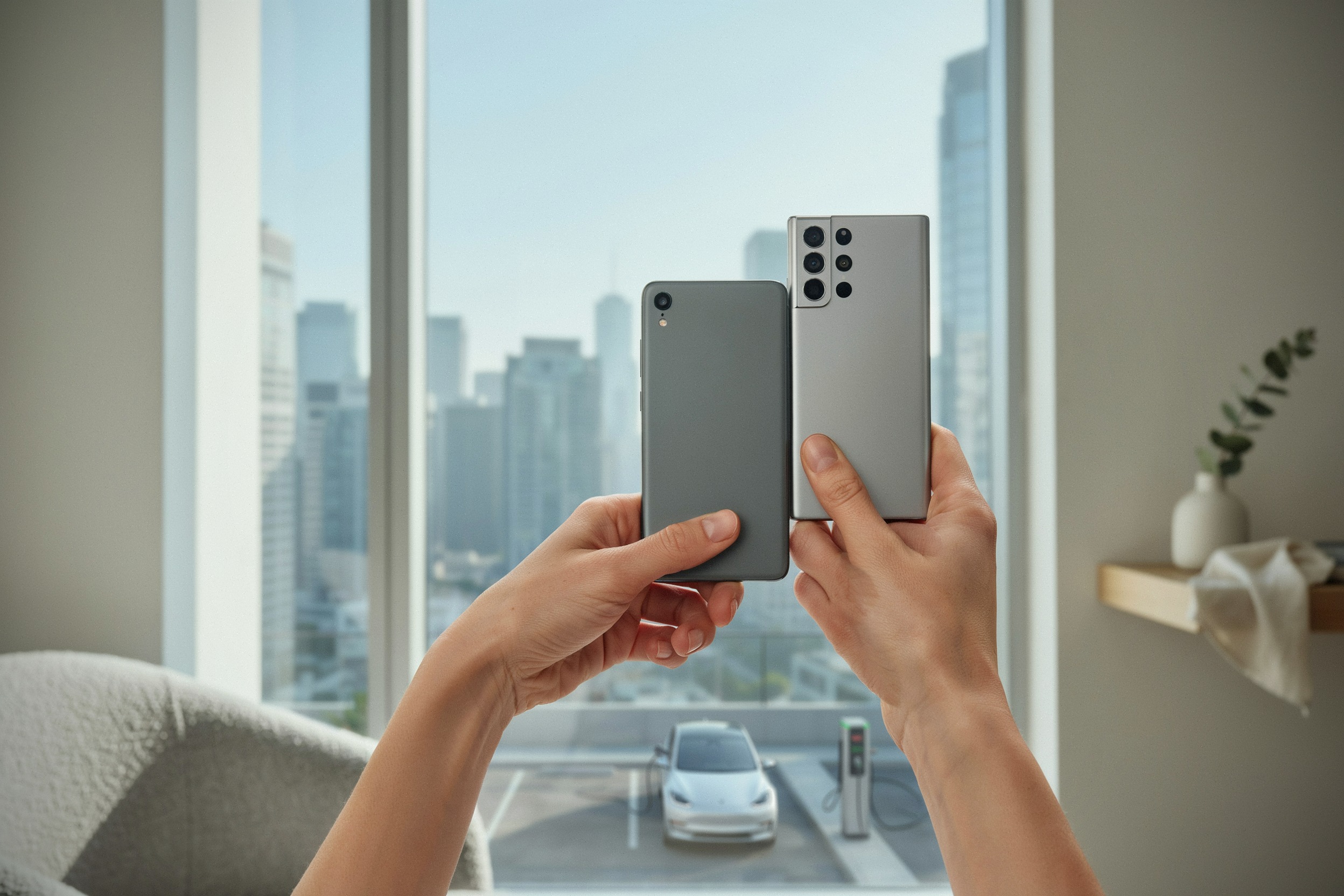 Comparatif de format entre deux smartphones premium