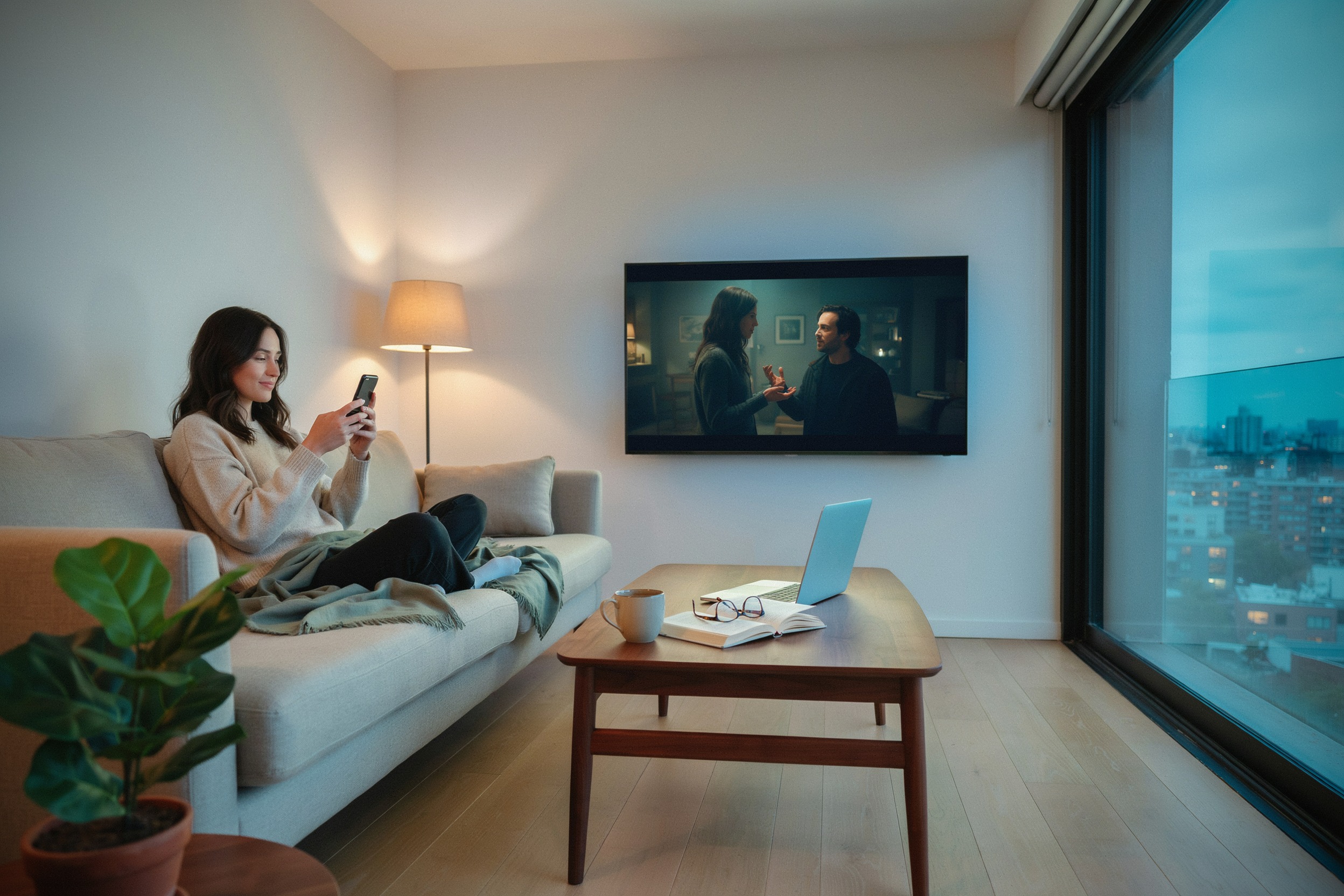 Spectateur multitâche devant une série en streaming